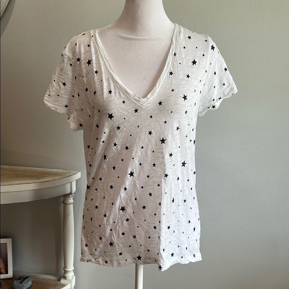 [GOLDIE] Women's White Star Print V-Neck Top - Size Medium